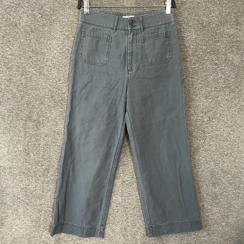 Marine Layer Pants Womens 4 Gray Chino Crop Wide Leg Cotton Twill Pockets Casual
